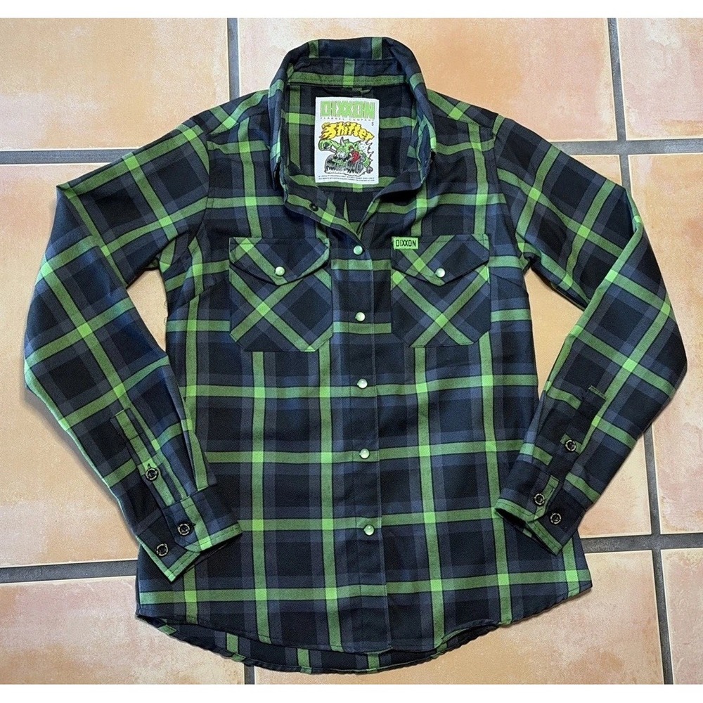 Dixxon "The Shifter" Womens Small Green Plaid Long Sleeve Flannel Button Up